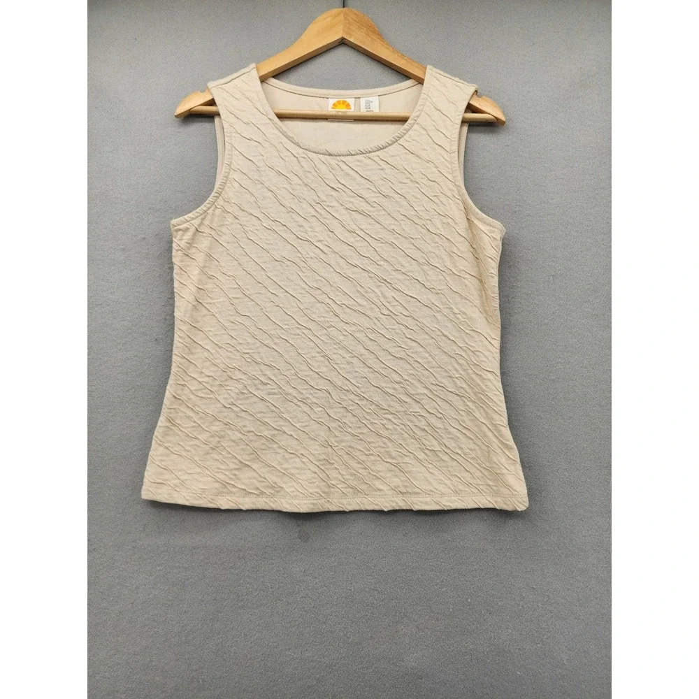 C&C California Tank Top Womens‎ Medium Beige Textured Sleeveless Cotton Stretch